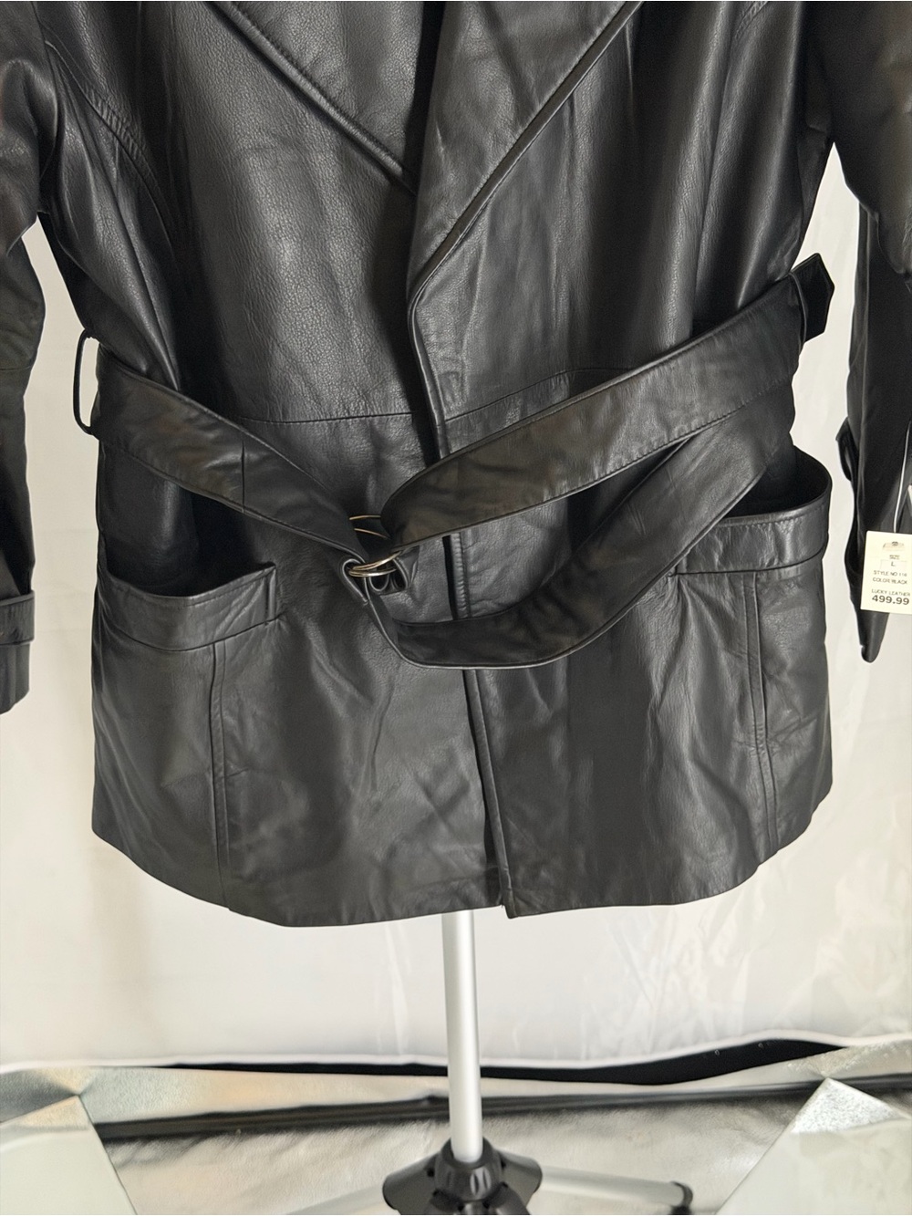 Lucky Men Soft Lined Classic Black Genuine Leather Wrap Coat with Belt NWT SZLg - Picture 5 of 11